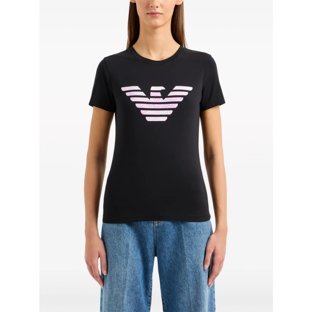 Emporio Armani Zwart Logo Print T-shirts en Polos Black Dames