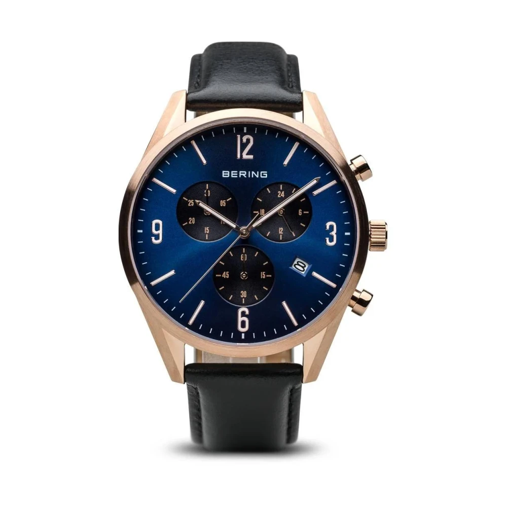 Bering Men's Blue Watch Classic 42 Mm Leather Strap 10542-567