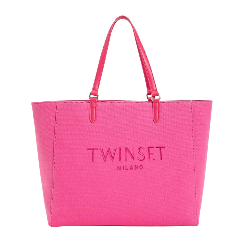 Twinset Women's Pink Shopping Bags, One Size, Fuchsia Logo Fabric Bag