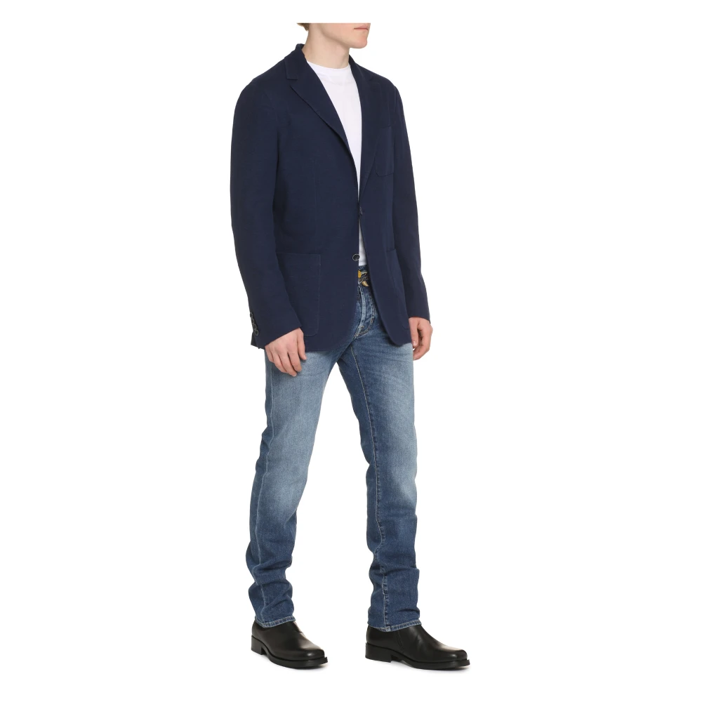 Canali Gebreide blazer met reverskraag Blue Heren