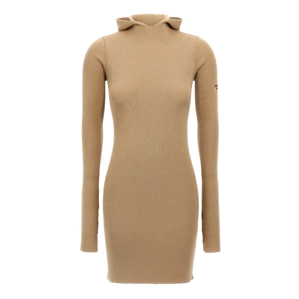 Fendi Women's Beige Hooded Dress - Knitted Dresses - S - Dresses