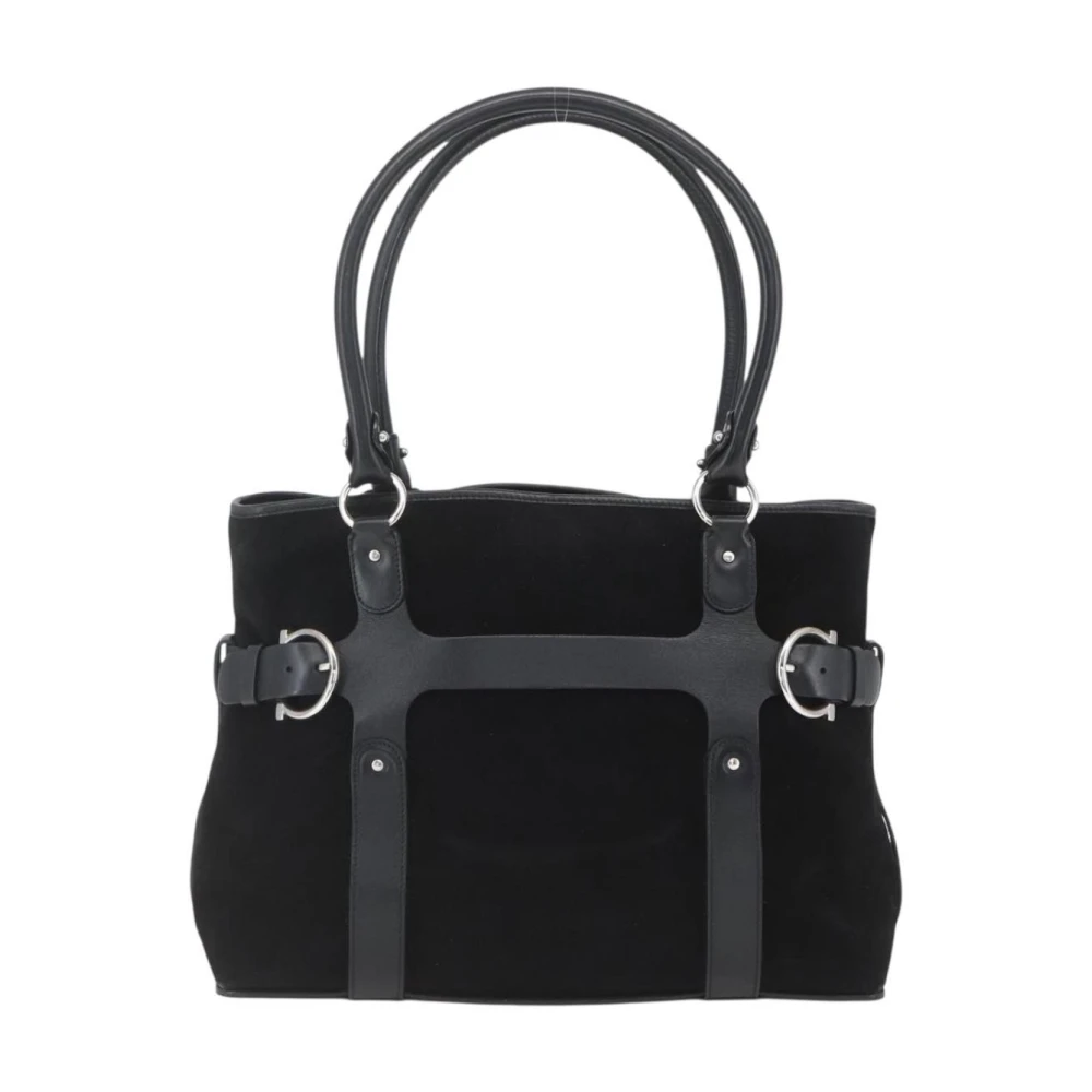 Salvatore Ferragamo Pre-Owned Women's Black Pre-Owned Vintage Suede Tote Bag With Gancini Accents