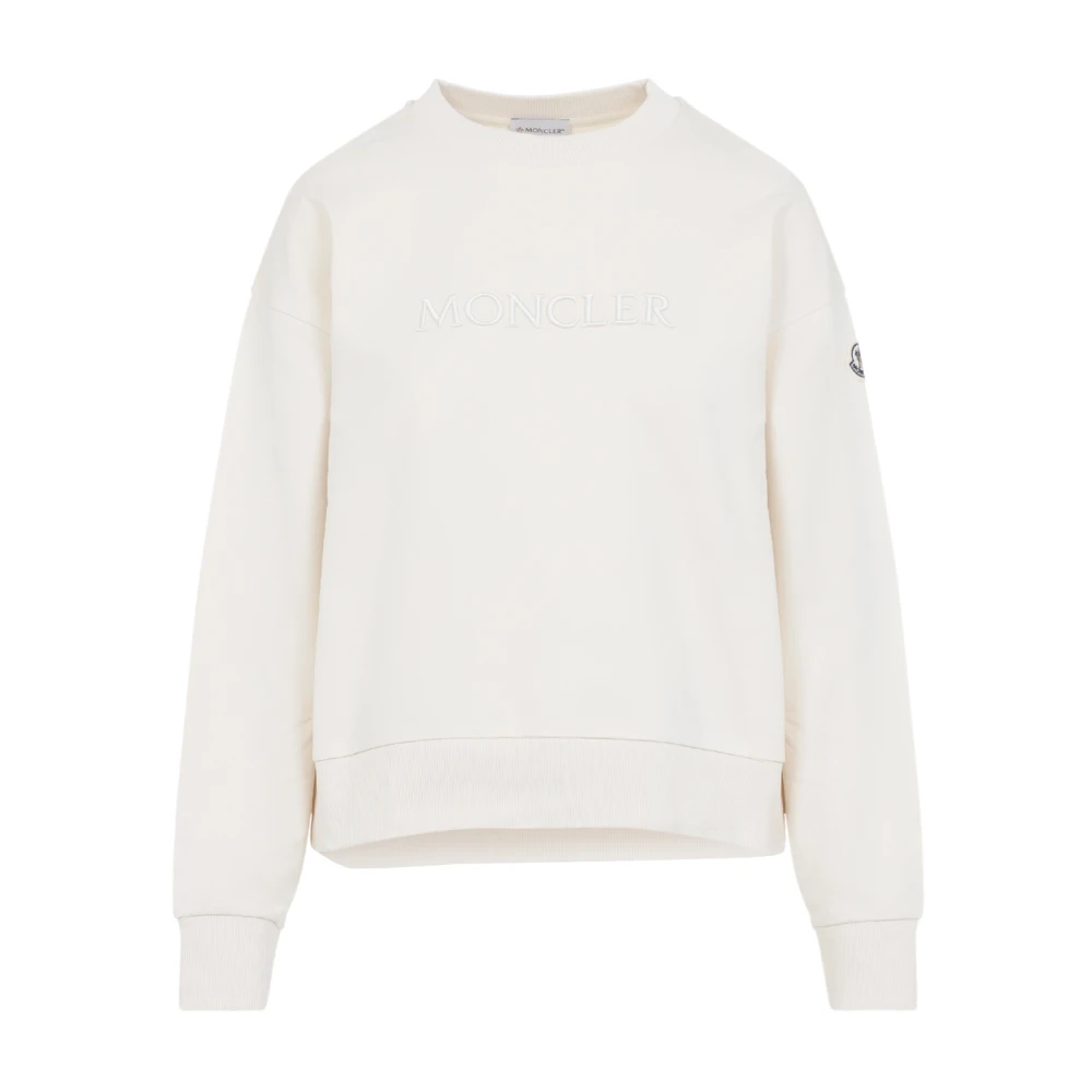Moncler Women's White Sweatshirts, M, Embroidered Logo Cotton Sweatshirt