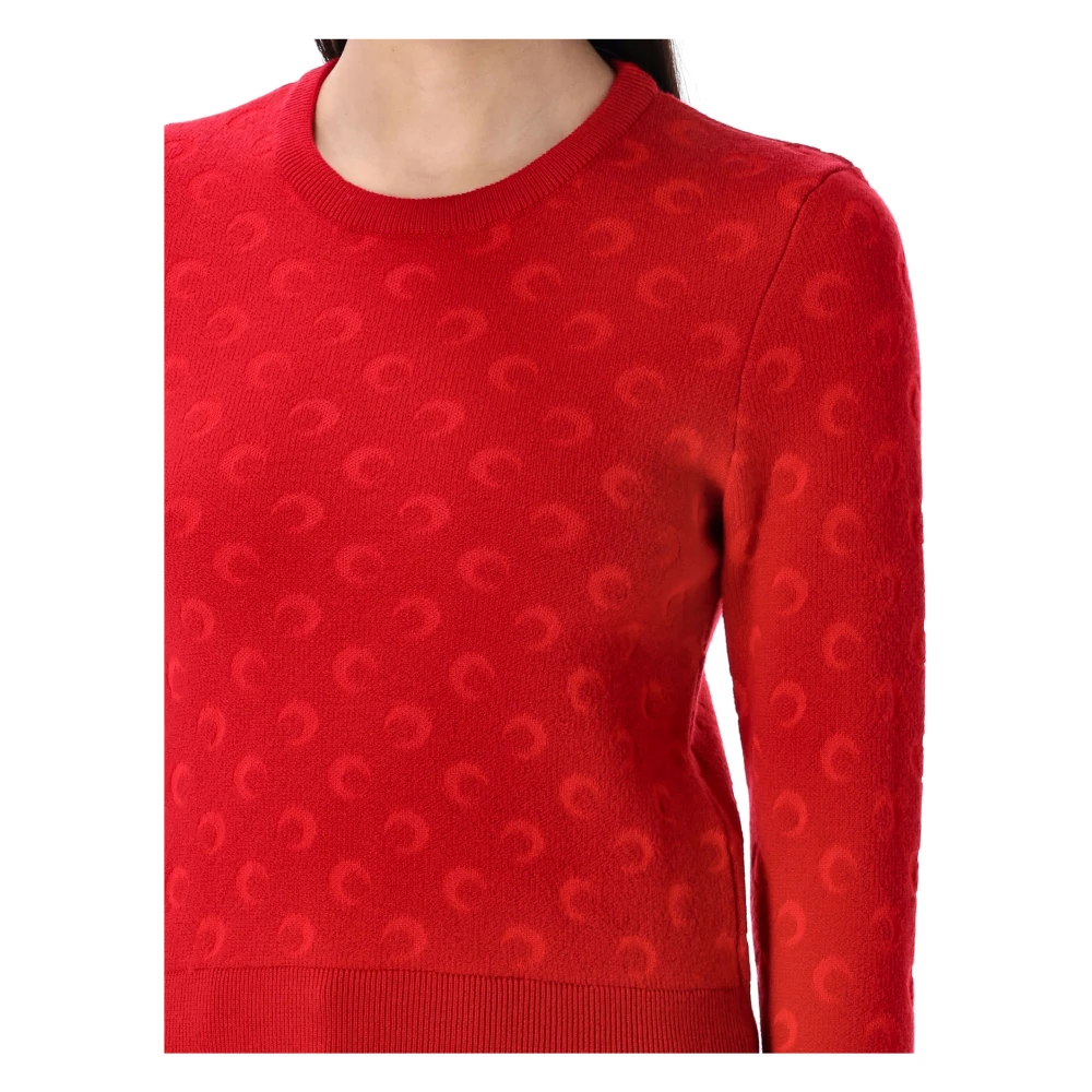 Marine Serre Maan Jacquard Gebreide Rode Trui Red Dames