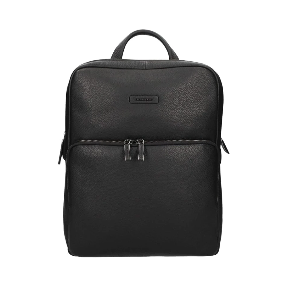 Piquadro Unisex Black Backpacks, One Size, Slim Leather Backpack With Laptop And Ipad Compartment