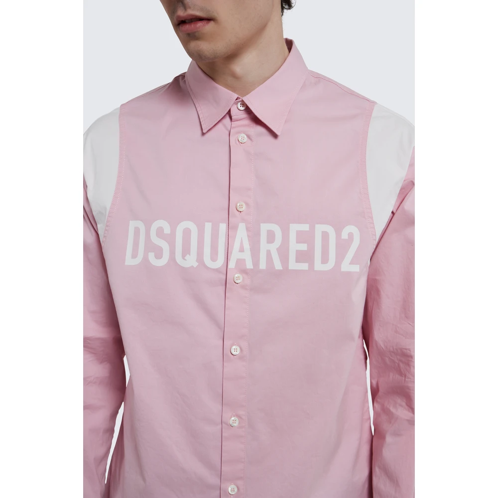 Dsquared2 Varsity Katoenen Overhemd met Contrast Inzetstukken Pink Heren