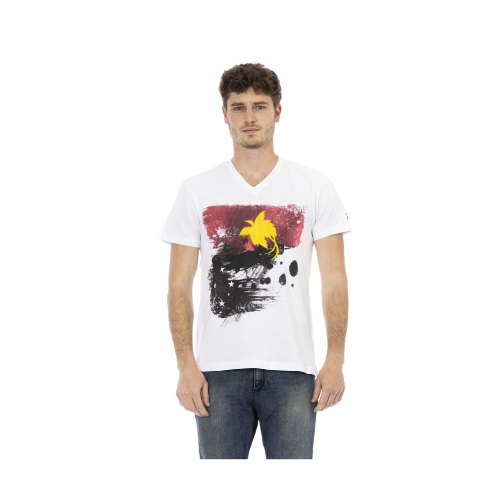 Trussardi Action V-Neck T-Shirt Front Print White Heren