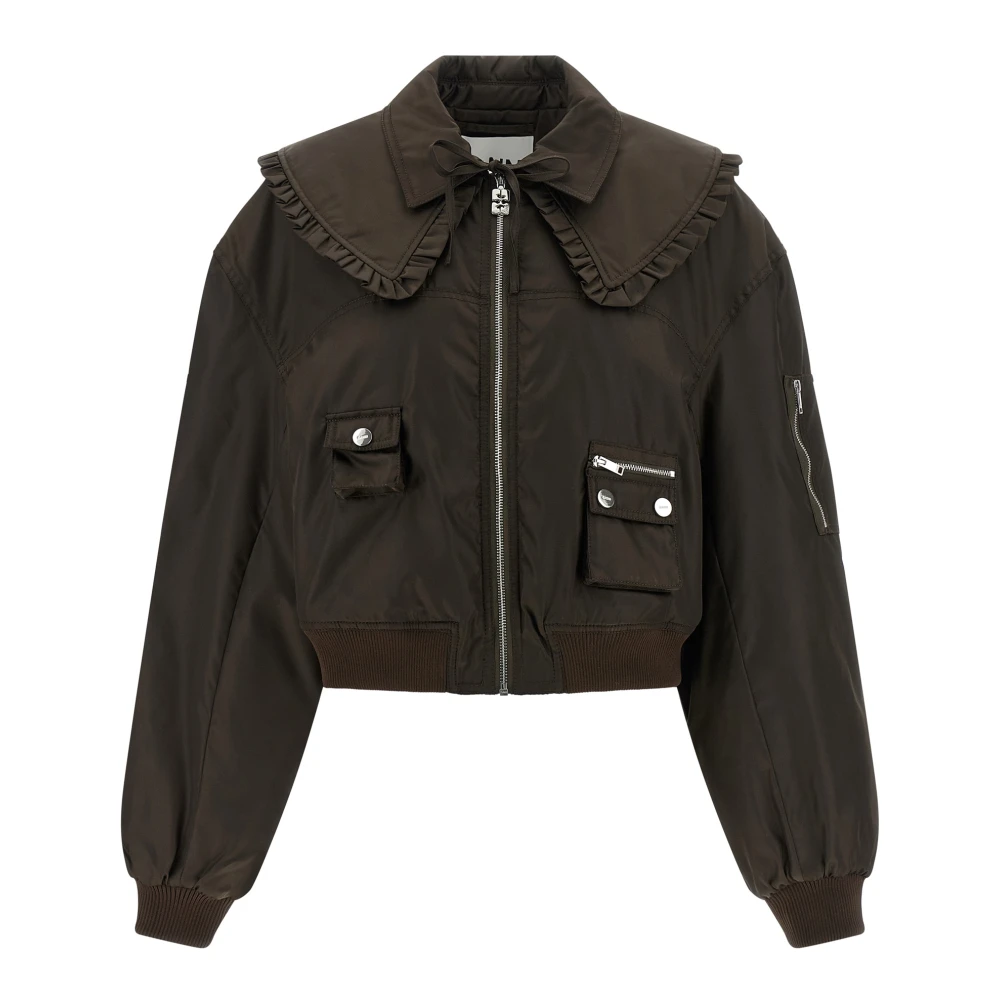 Ganni Women's Brown Duchesse Nylon Bomber Jacket