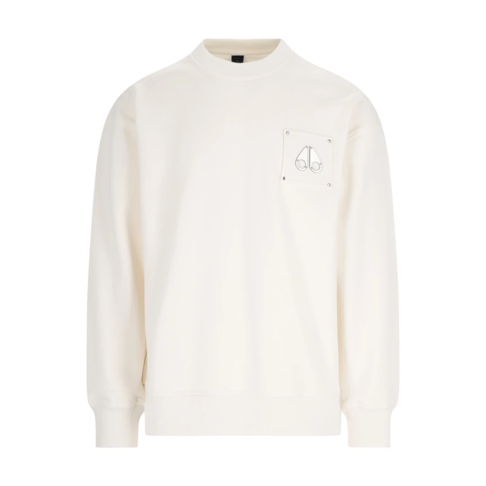 Moose Knuckles Witte Logo Crewneck Sweater White Heren