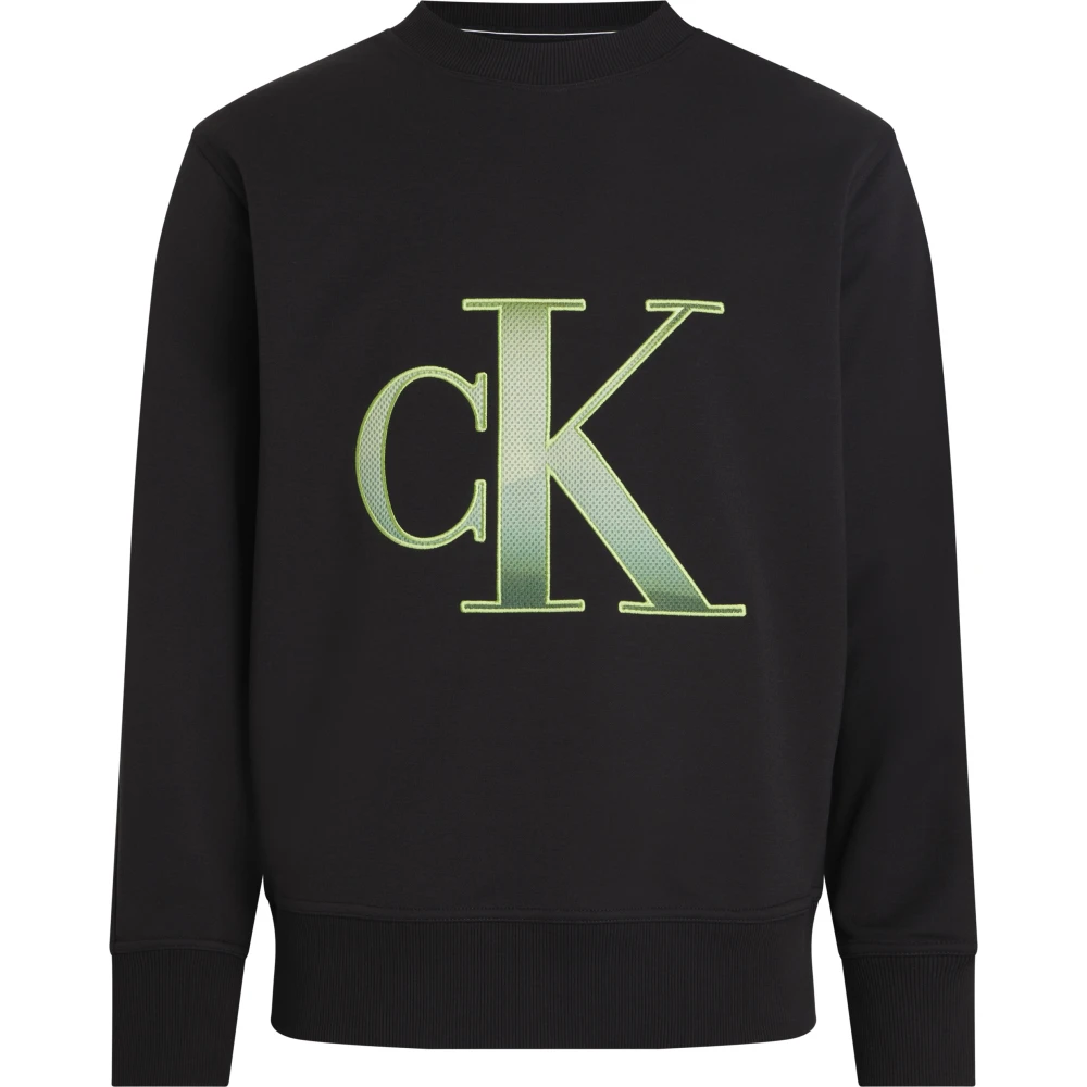 Calvin Klein Men's Black Jumper With Print - Round-Neck Knitwear - Xl - Knitwear