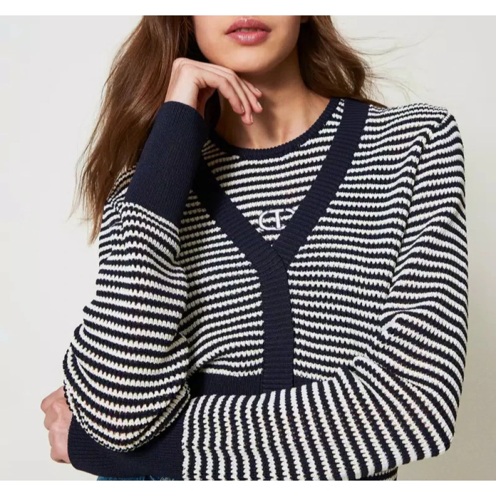 Twinset Gestreepte Vest en Top Set Blue Dames