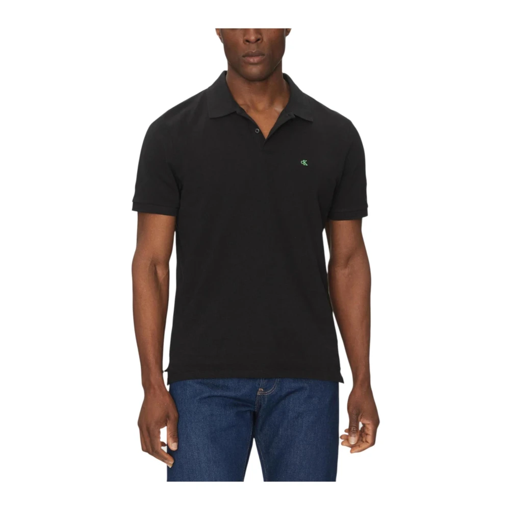 Calvin Klein Jeans Men's Black Cotton Polo Shirt With Button Fastening