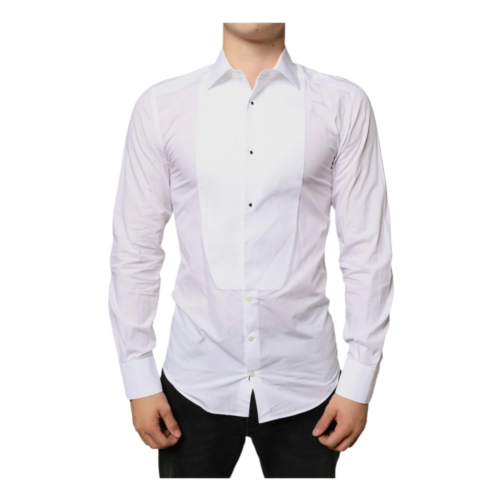 Dolce & Gabbana Men's White Casual Shirts,, Cotton Dress Shirt With Bib Extra Small