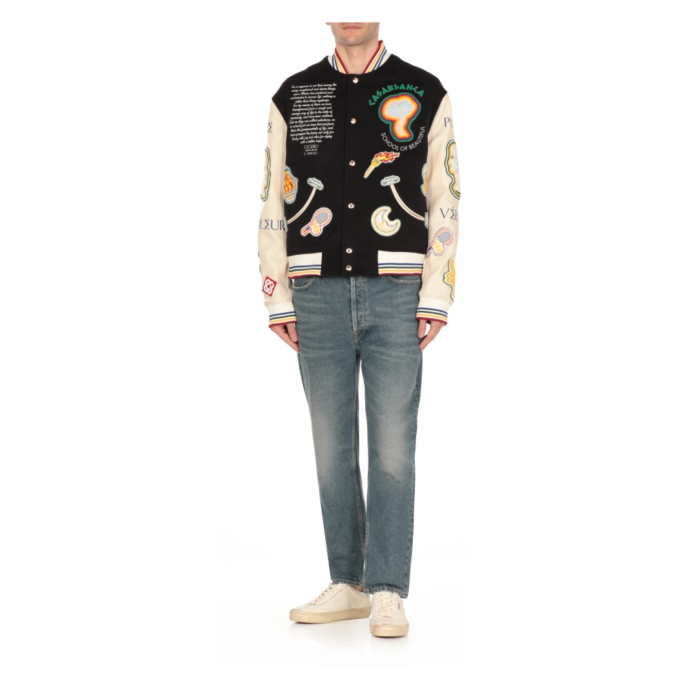 Casablanca Blauwe wollen bomberjack patchwork patroon Blue Heren