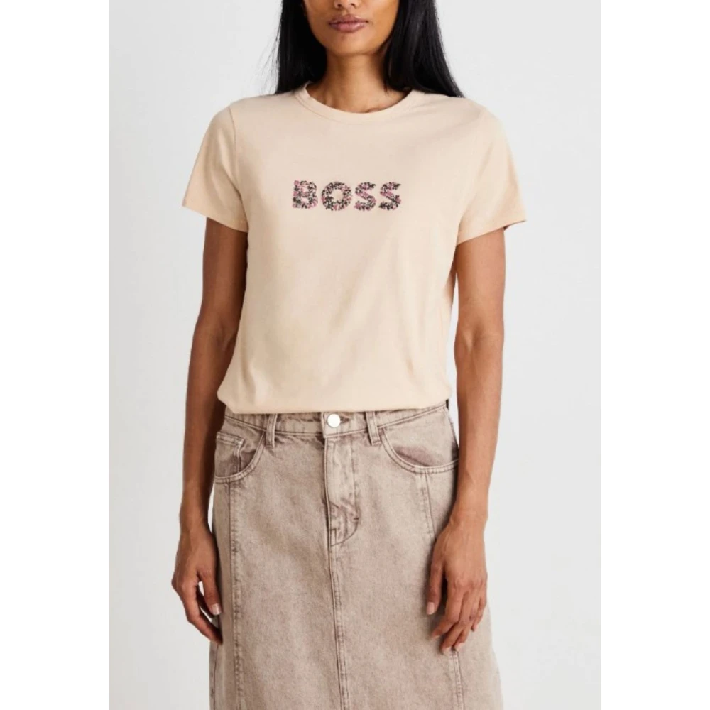 Hugo Boss Dames Logo Print T-Shirt Beige Dames