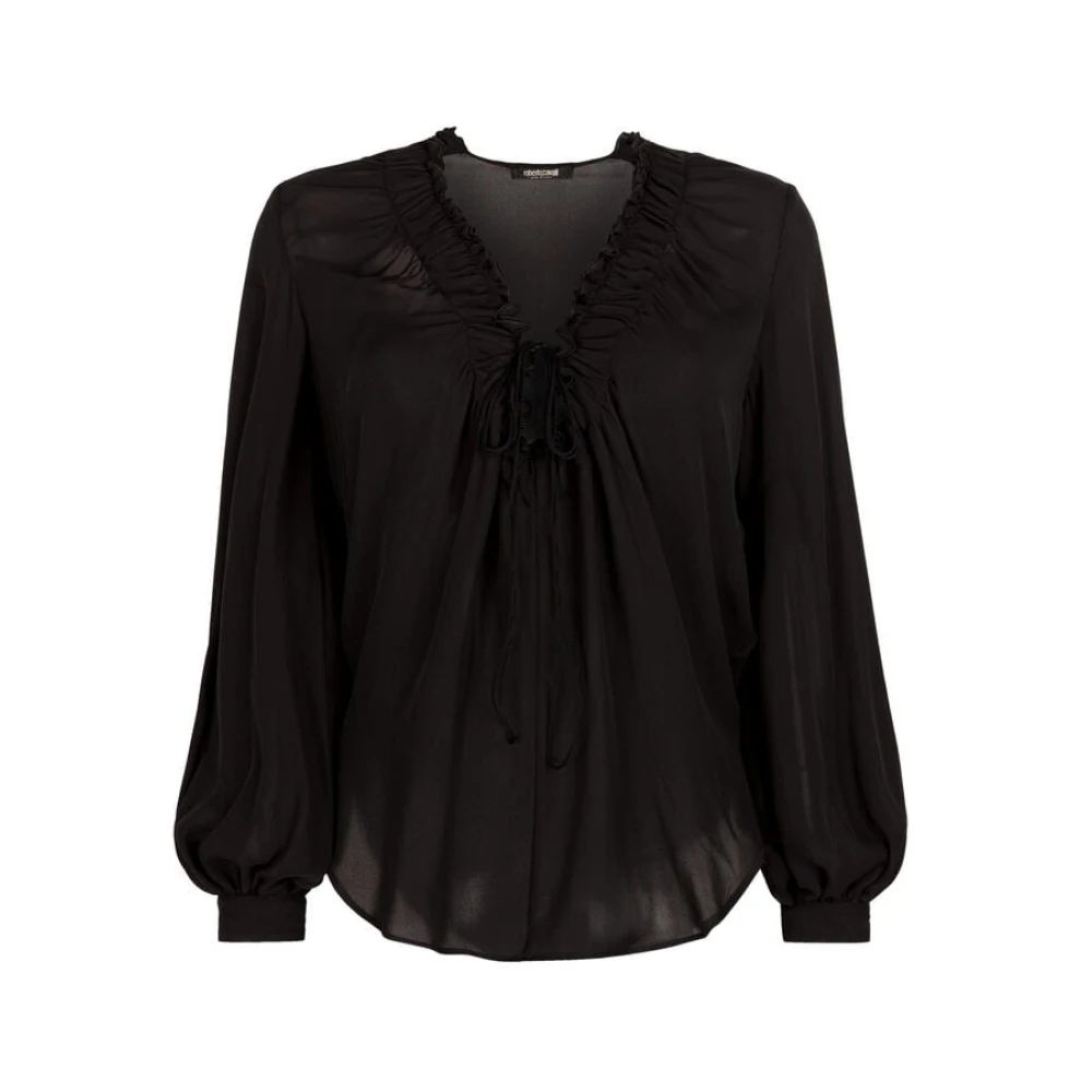 Roberto Cavalli Zijden Ruche-Trim Top Black Dames