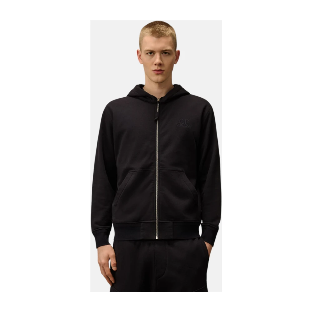 C.P. Company Navy Blauwe Zip-Up Sweatshirt met Geborduurd Logo Blue Heren