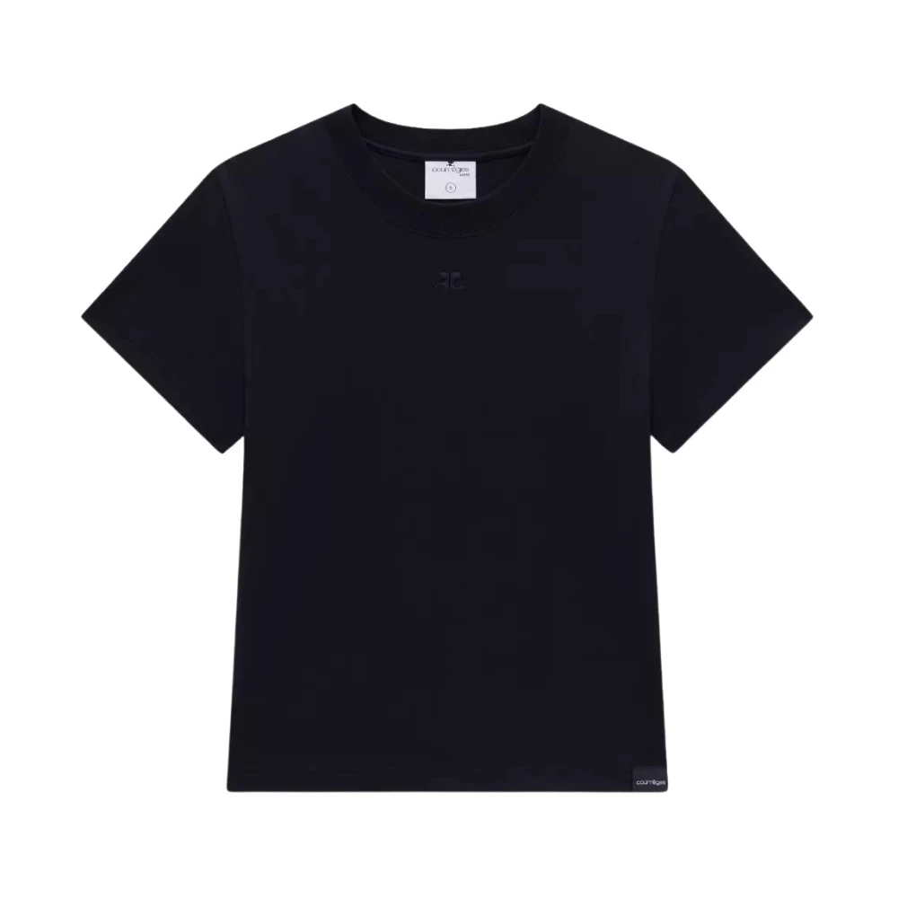 Courrèges T-Shirts, Female, Xs, Logo-Embroidered Cotton T-Shirt Black