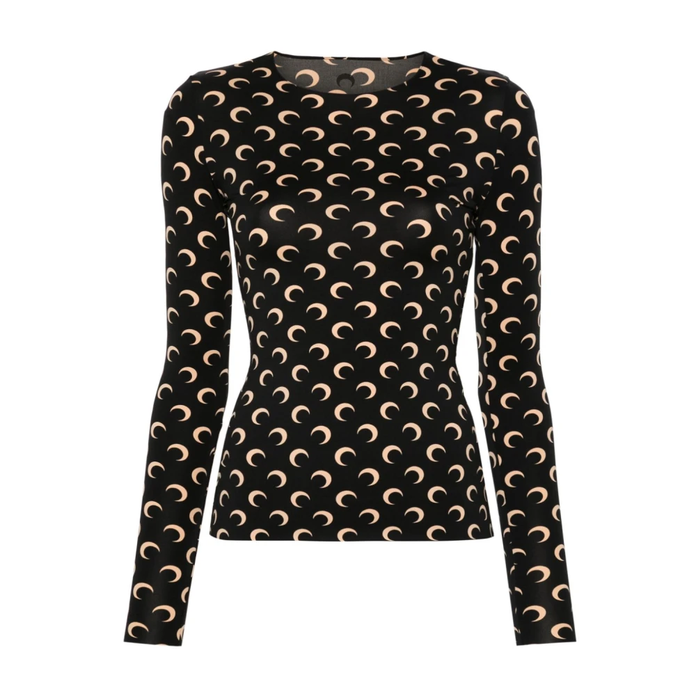 Marine Serre Bruin Moonogram Patroon Crew Neck Top Brown Dames