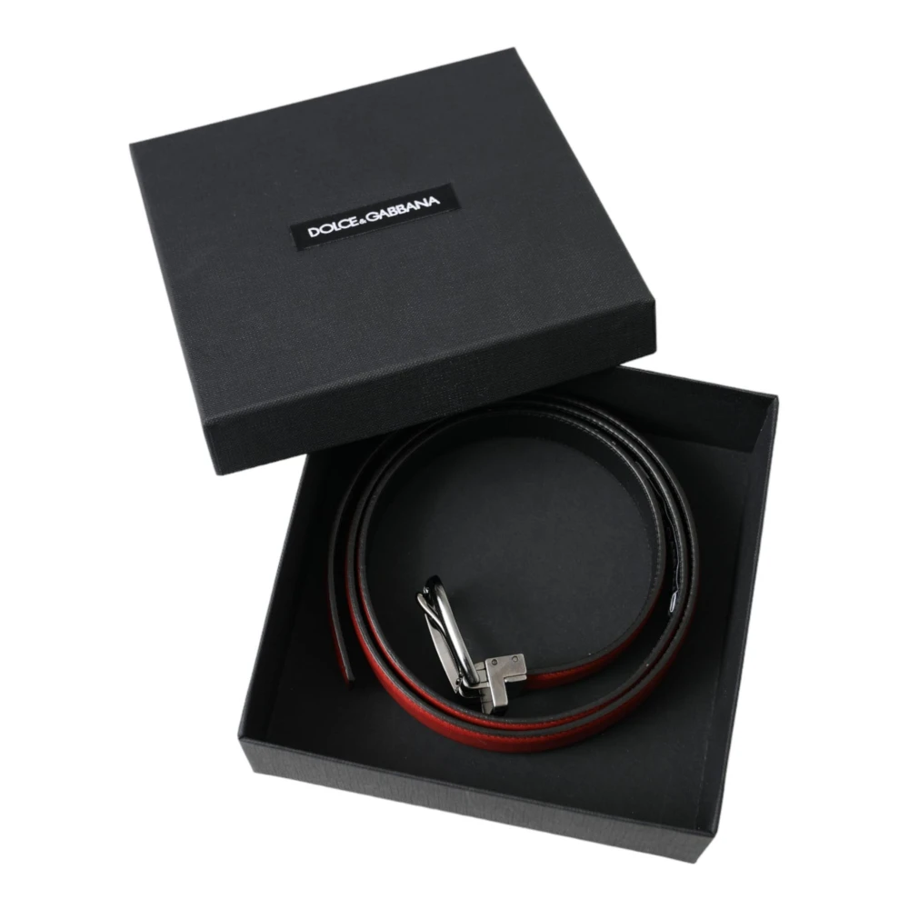 Dolce & Gabbana Rood Leren Metalen Gesp Riem Red Heren