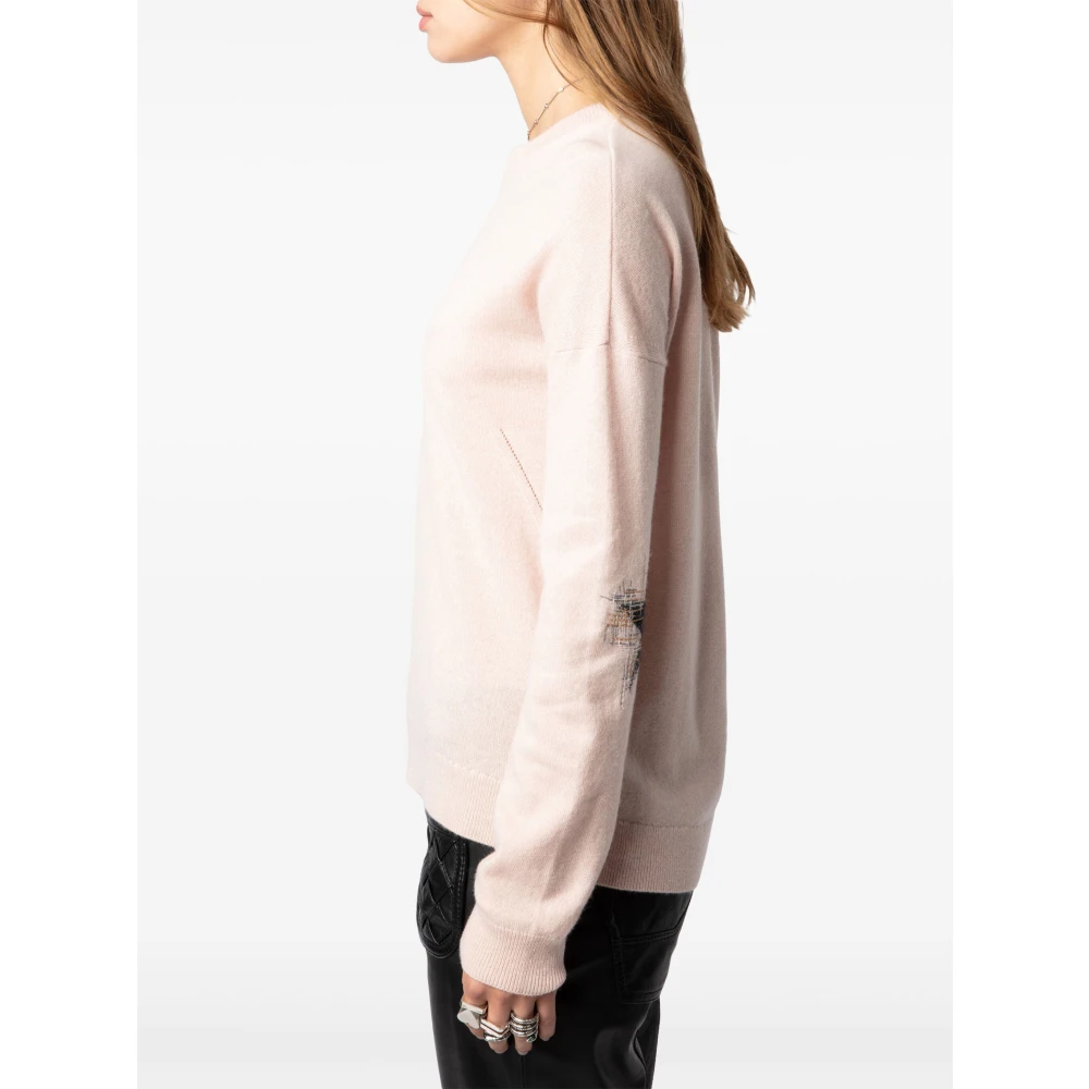 Zadig & Voltaire Lichtroze Kasjmiertrui met Sterrenpatches Pink Dames