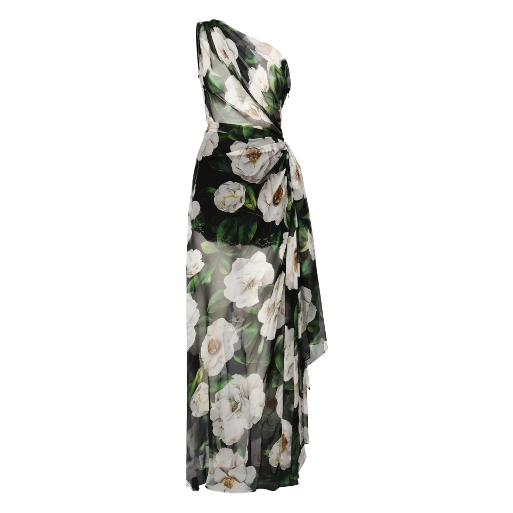 Dolce & Gabbana Multicolor Zijden Jurk One-Shoulder Mouwloos Multicolor Dames