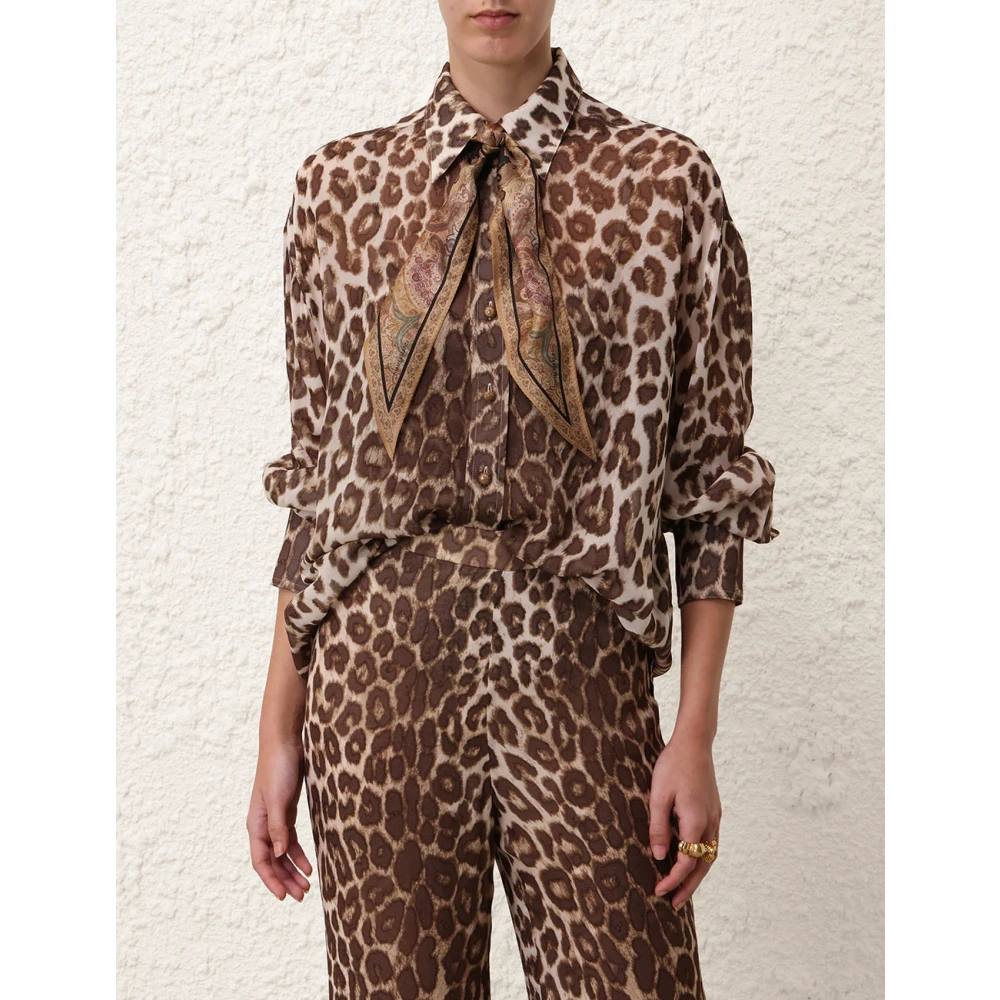 Zimmermann Illustration Flare Pant in Chocolate Leopard Brown Dames