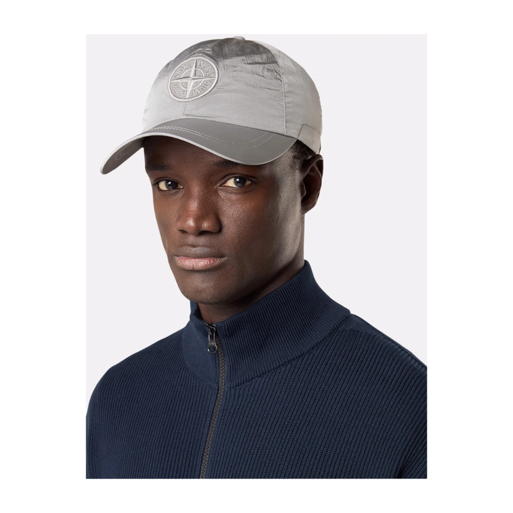 Stone Island Grijze Nylon Mesh Hoed Elastisch Koord Gray Heren