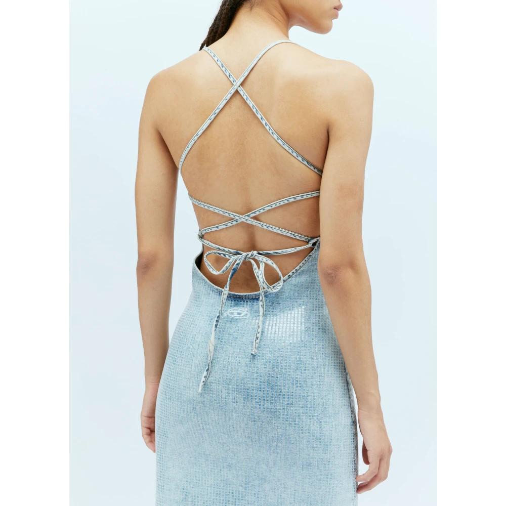 Diesel Paillet Overlay Midi Jurk Blue Dames