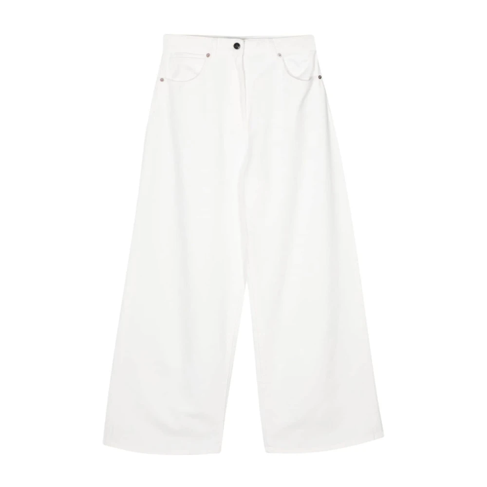 Semicouture Witte Wide Leg Denim Jeans White Dames