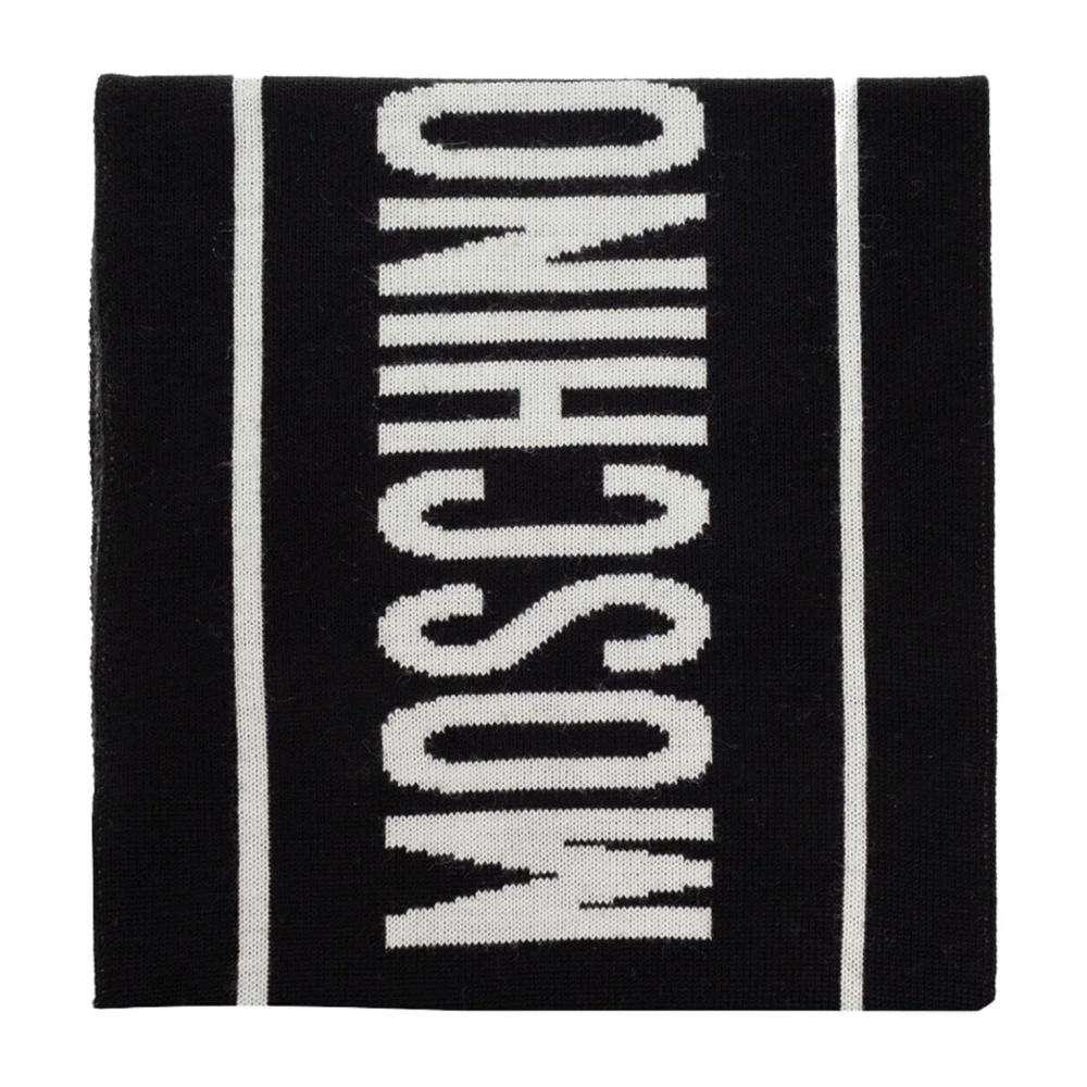 Moschino Zwart Logo Geborduurde Sjaal Zwart