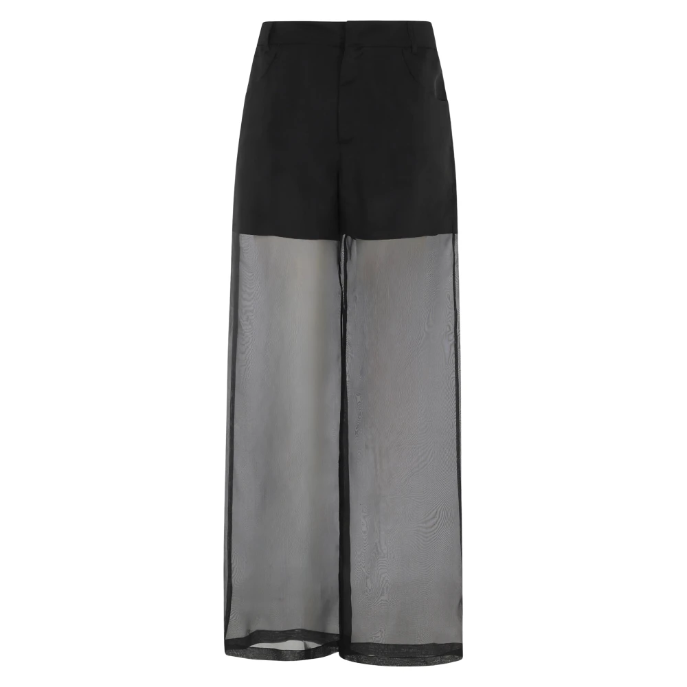 Federica Tosi Women's Black Silk Organza Trousers - Wide Trousers - S - Trousers
