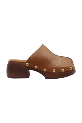 Beige Läderklackmules