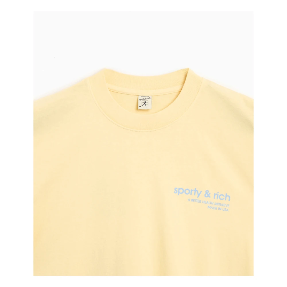 Sporty & Rich USA Health Club Blauwe Tekst T-Shirt Beige Heren