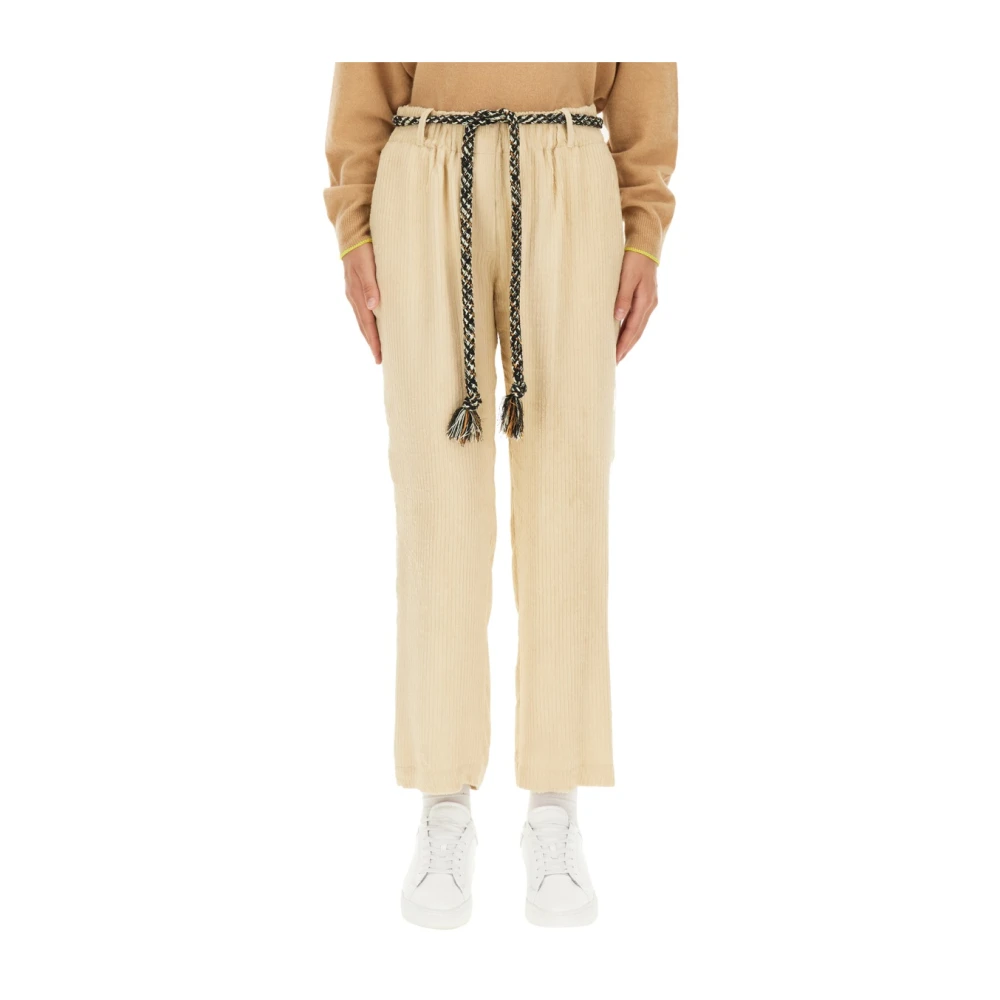 Alysi Fluwelen Wijde Broek Beige Dames