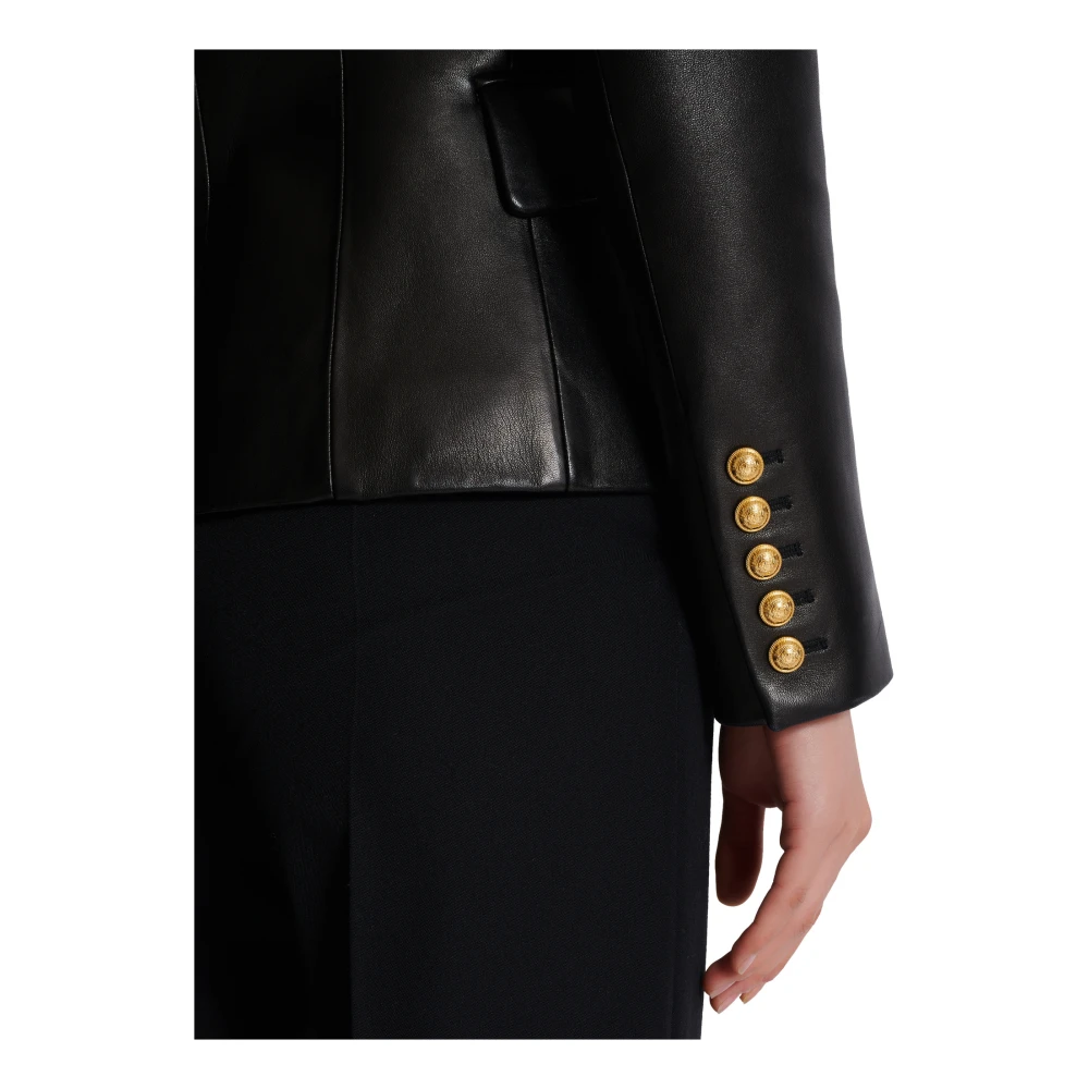 Balmain Klassieke 6-knopen leren jas Black Dames