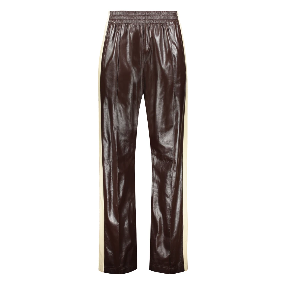 Bottega Veneta Leren broek met contrasterende kleur zijstrepen Brown Heren