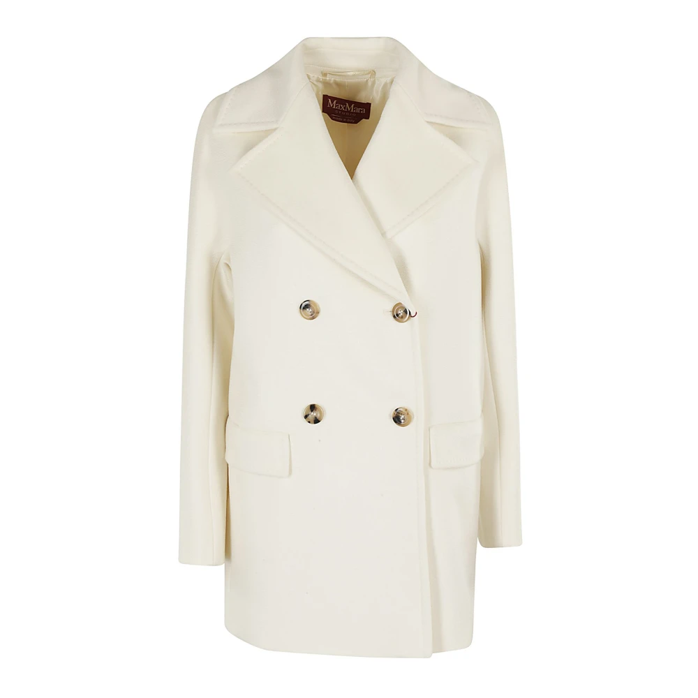 Max Mara Studio Vit Kent Kappa med Breda Revers White, Dam