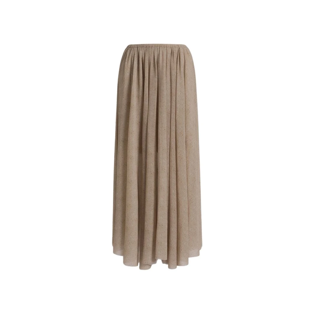 Alberta Ferretti Women's Brown Midi Skirts, M, Printed Tulle Pleated Skirt
