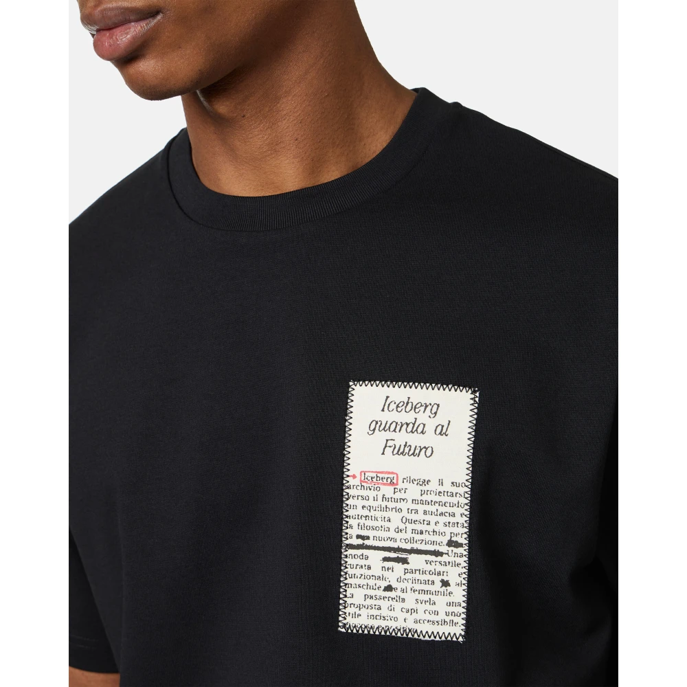 Iceberg Regular fit zwart katoenen jersey t-shirt Black Heren