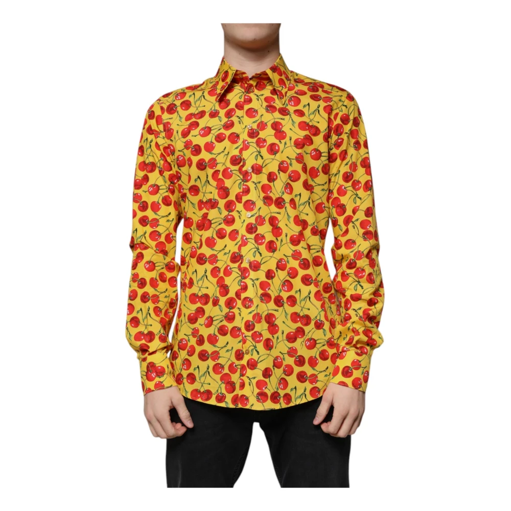 Dolce & Gabbana Kersenprint Overhemd Slim Fit Yellow Heren