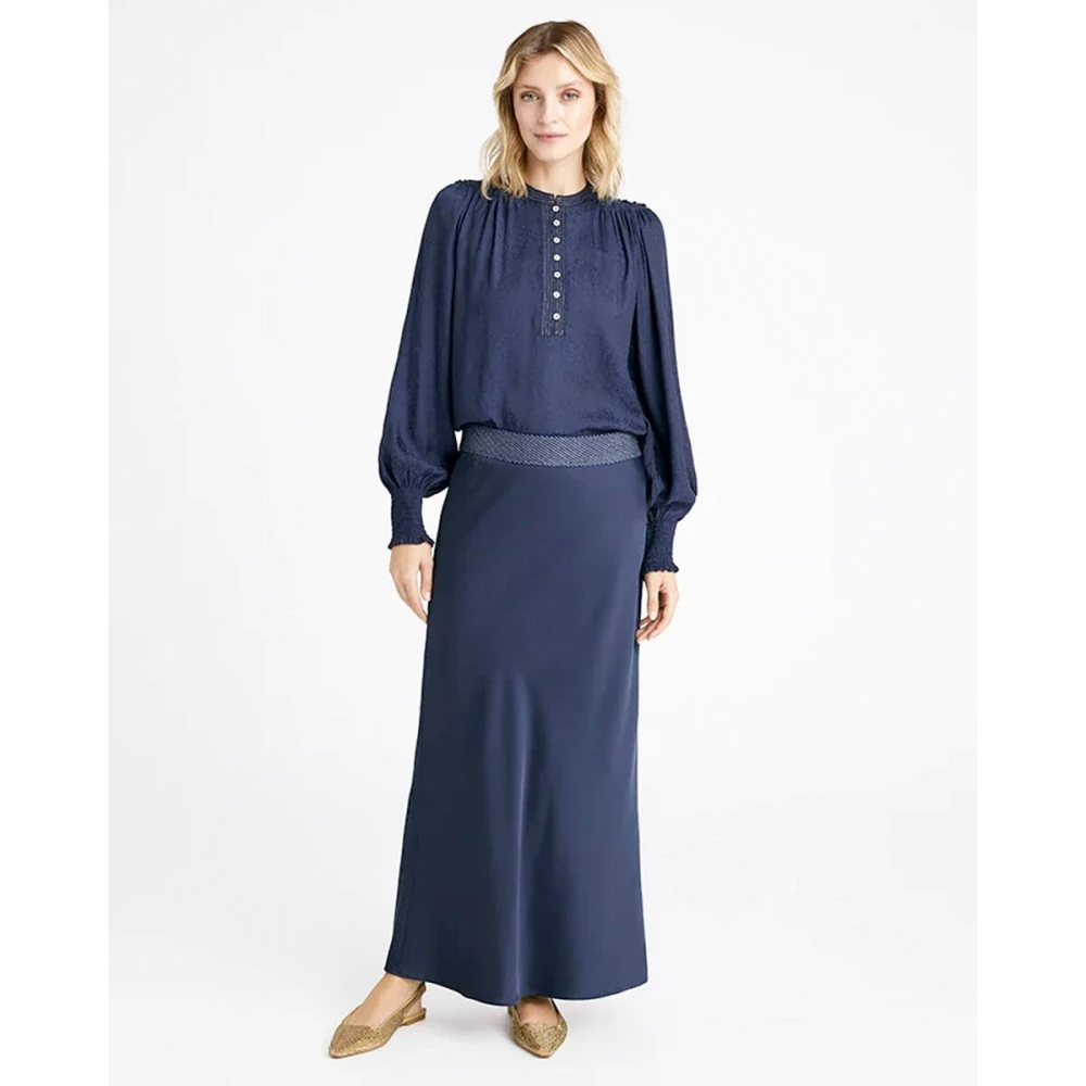 Gustav Bias Cut Lange Rok Blue Dames