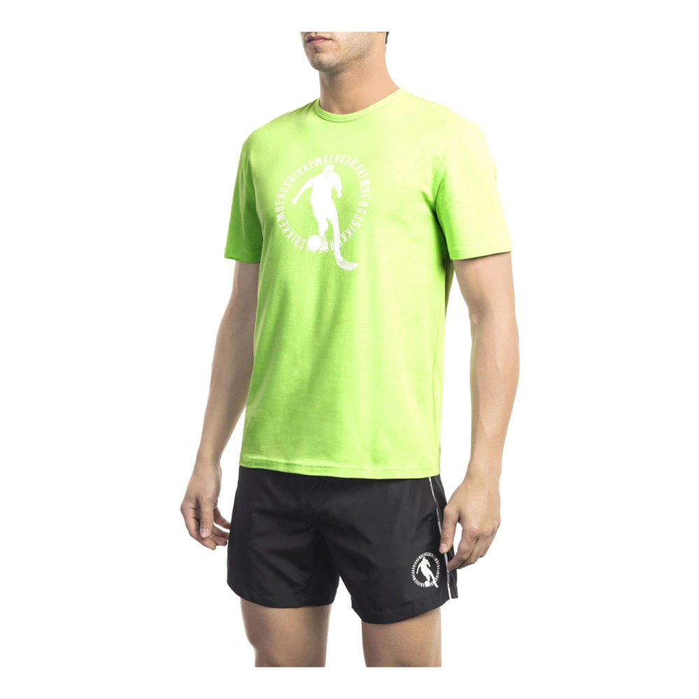 Bikkembergs Men's Green Front Print Logo T-Shirt - T-Shirts - S- Tops