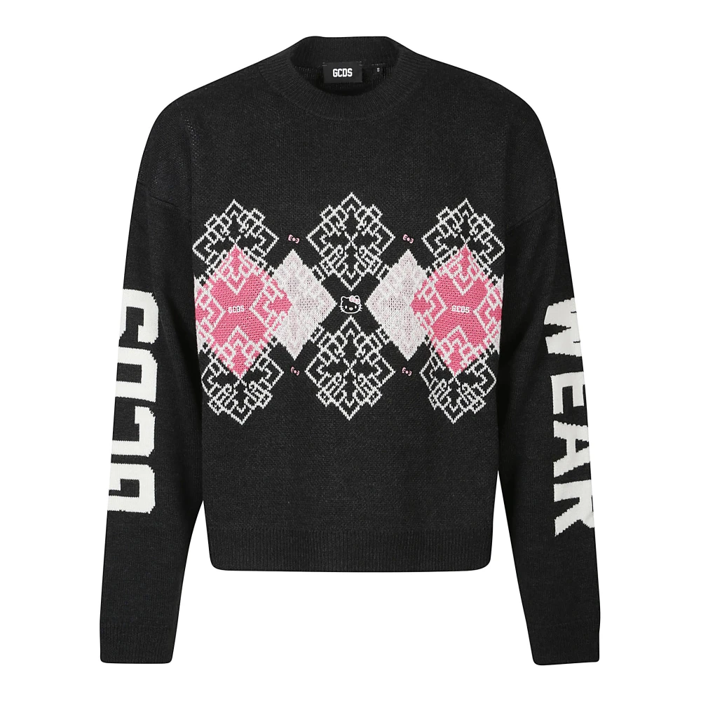 Gcds Argyle Sweater met Hello Kitty Design Black Heren