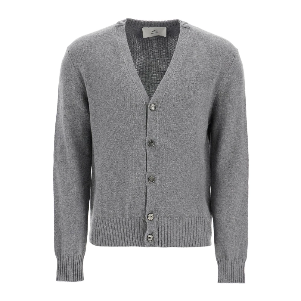 Ami Paris Stijlvolle Gebreide Cardigan Sweater Gray Heren