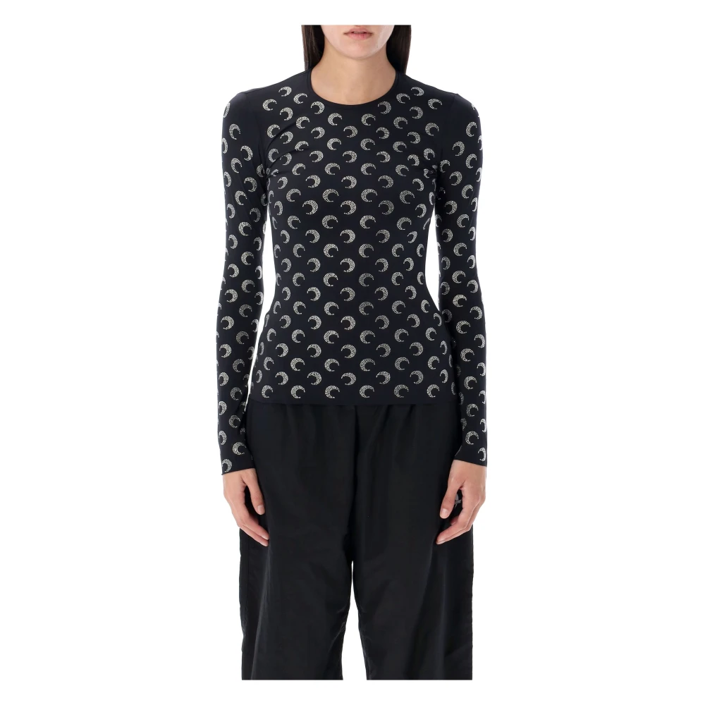 Marine Serre Zwarte Moon Strass Topwear Aw24 Black Dames