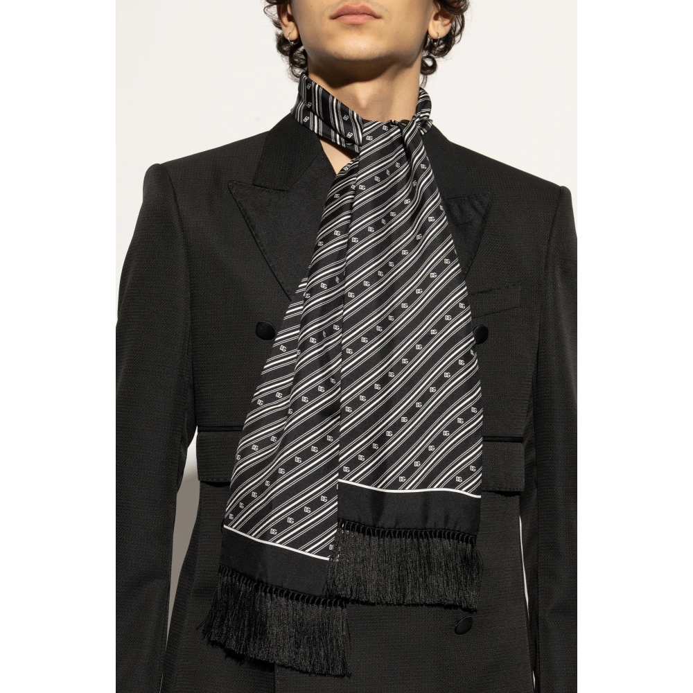 Dolce & Gabbana Zijden sjaal met franjes Black Heren