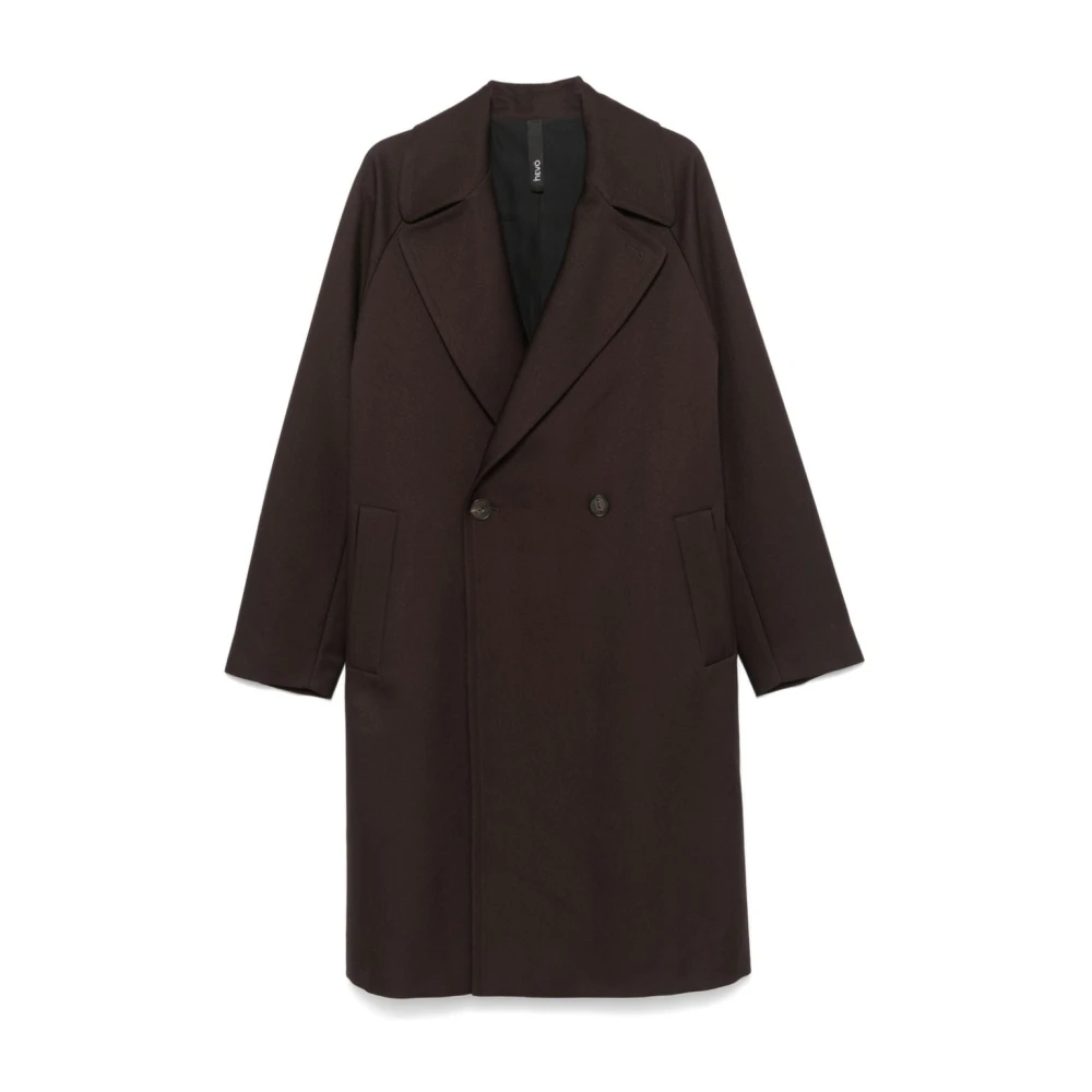 Hevo Bruine Double-Breasted Jas met Riem Brown Heren