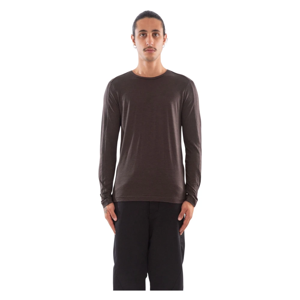 Transit Fijne Wol Lange Mouw Tee Brown Heren