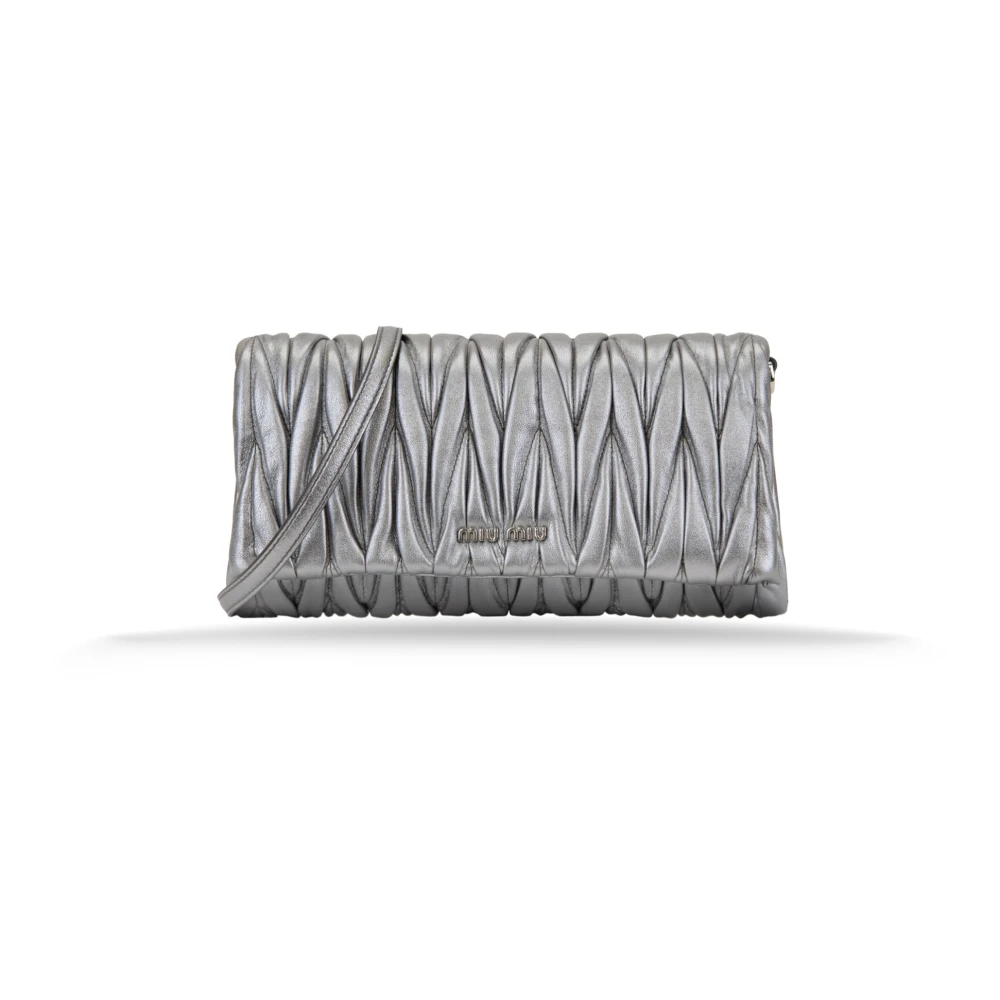 Miu Leren Schoudertas Magneetknoop Gray Dames